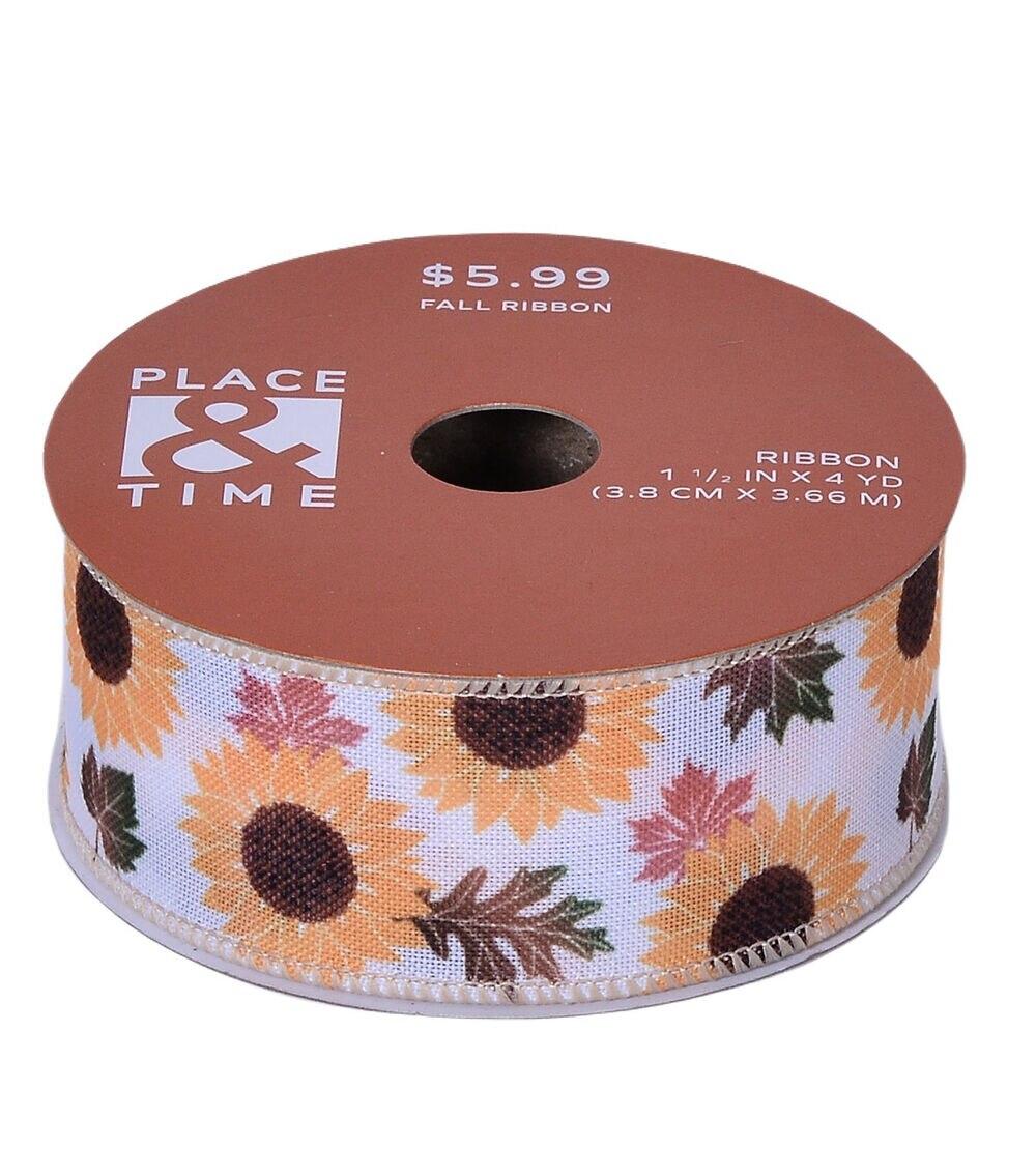 1.5″ x 12′ Fall Sunflowers on Cream Linen Ribbon  |  Ribbons & Deco Mesh Crafts & Hobbies Ribbons & Deco Mesh