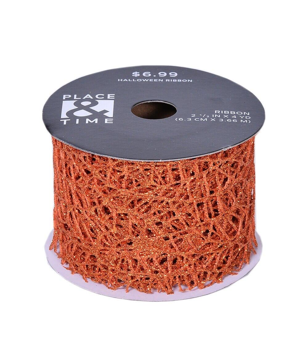 2.5″ x 12′ Halloween Orange Spider Web Glitter Ribbon  |  Ribbons & Deco Mesh Crafts & Hobbies Ribbons & Deco Mesh