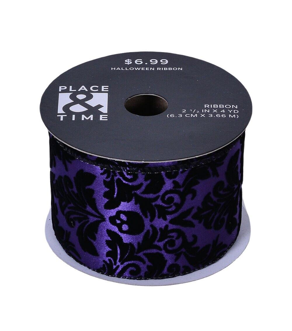 2.5″ x 12′ Halloween Purple Damask Flocked Satin Ribbon  |  Ribbons & Deco Mesh Crafts & Hobbies Ribbons & Deco Mesh