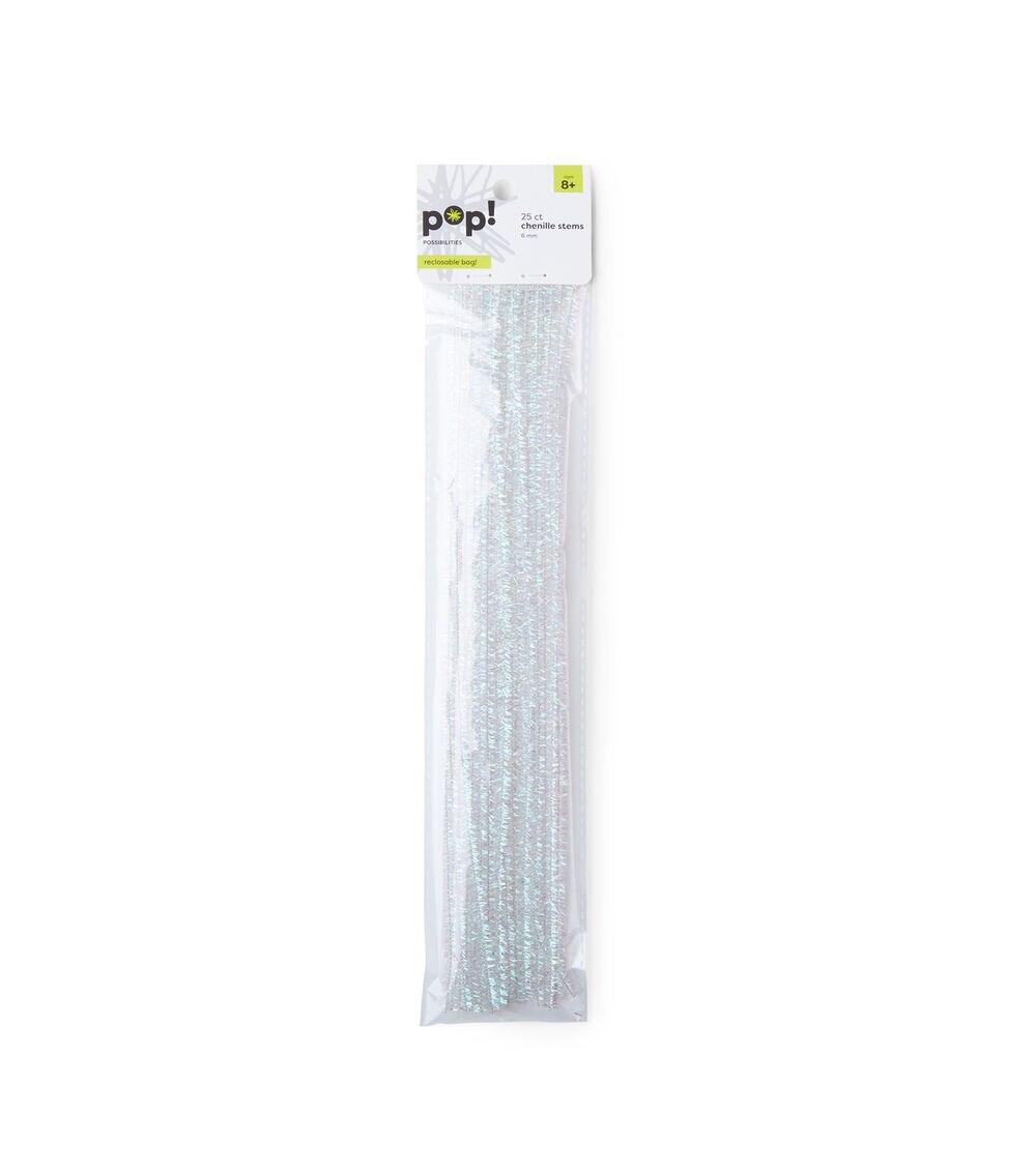 6mm Iridescent White Tinsel Chenille Stems 25pk  |  Basic Craft Supplies Basic Craft Supplies Basic Craft Supplies