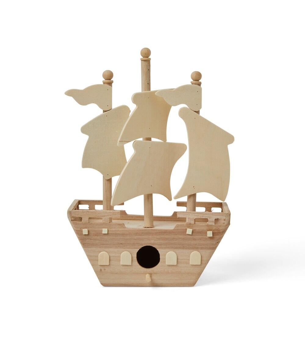 Unfinished Wood Pirate Ship Birdhouse  |  Unfinished Craft Wood Crafts & Hobbies Unfinished Craft Wood